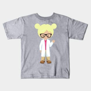 Science Girl, Scientist, Cute Girl, Blonde Hair Kids T-Shirt